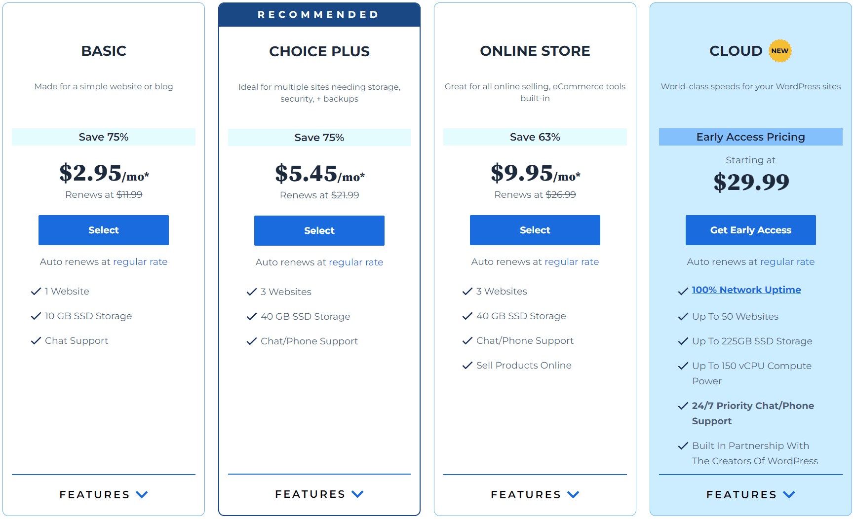 Dreamhost vs. Bluehost: Bluehost Pricing