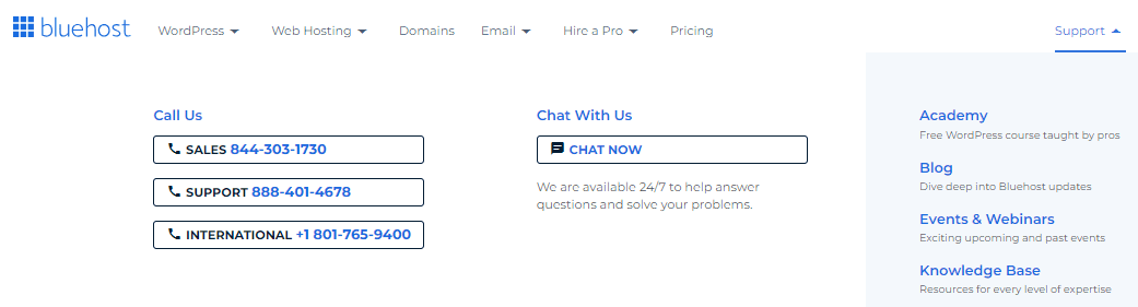 Dreamhost vs. Bluehost: Bluehost-Support