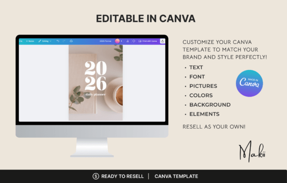 Editable digital Canva planner 2026 — hyperlinked iPad-ready planner template for Etsy sellers