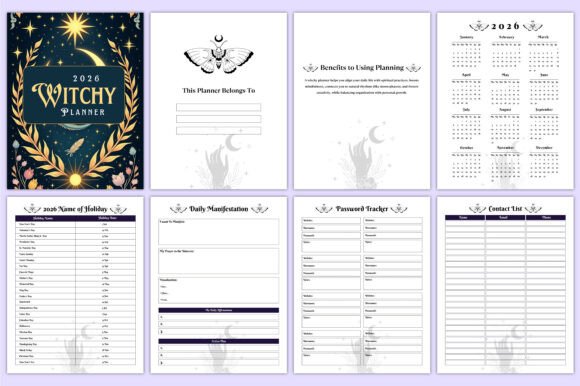Spiritual lifestyle planner and esoteric journal interior for Amazon KDP low content book creators.