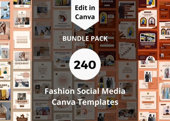 240 Fashion Social Media Canva Templates-A grid preview of modern fashion Instagram post mockups with clean layouts, minimalist typography, and stylish placeholder frames for lifestyle branding.