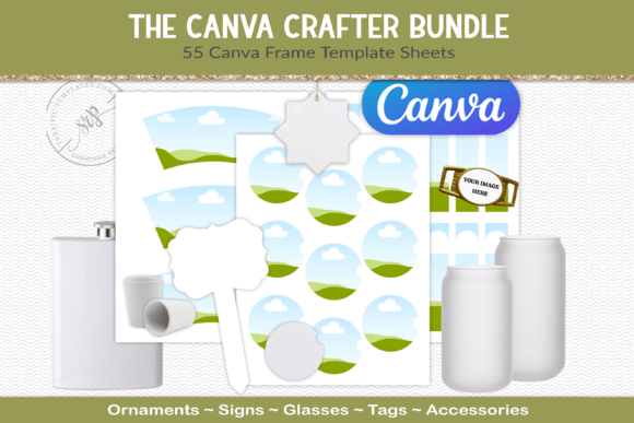55 Canva Templates for Sublimation-A template showcase showing multiple sublimation printing layouts with custom grid frames arranged neatly on an 8.5x11 inch canvas inside the Canva dashboard.
