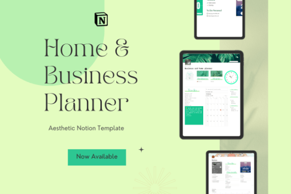 Aesthetic Home & Business Notion Planner-A serene and aesthetic home and business dashboard built with minimalist Notion templates, featuring an embedded lofi music widget, habit trackers, and client CRM columns.