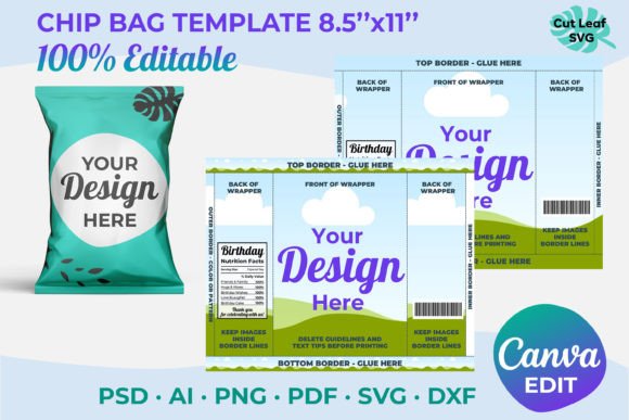 Blank chip bag Canva editable template — personalized party favor printable on Creative Fabrica