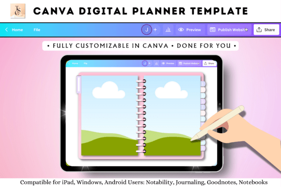Canva Digital Planner Template-A close-up of a customized daily productivity tracker page and aesthetic digital layout elements designed using flexible Canva templates.