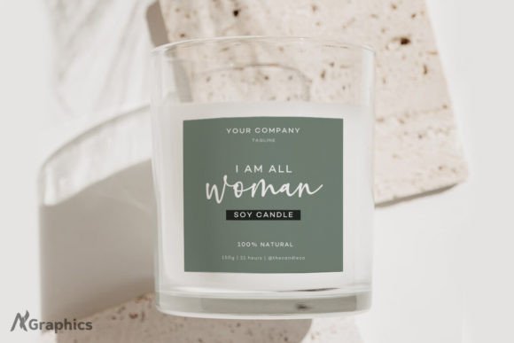 Dark Green Candle Label Canva Template-A minimalist square candle label layout open in Canva, displaying clean typography and editable placeholders for product scents and branding details.