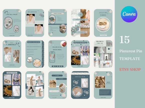 Etsy Shop Pinterest Pin Templates Canva-A designer customizing high-CTR vertical marketing graphics using sleek, editable Canva templates for driving website traffic.