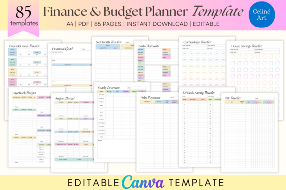 Comprehensive financial planner interior for Amazon KDP featuring net worth trackers and bill subscription logs.