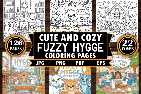 Fuzzy Hygge cute and cozy coloring pages bundle layout template by PixelQuill on Creative Fabrica.