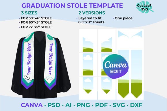 Editable graduation stole Canva template — personalized graduation sash design on Creative Fabrica