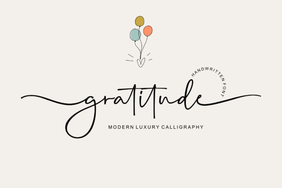 Showcase of Gratitude script font, a free dazzling handwritten typeface on Creative Fabrica. Featuring neatly crafted characters and PUA-encoded decorative swashes, perfect for elegant thank-you cards and aesthetic Canva designs.