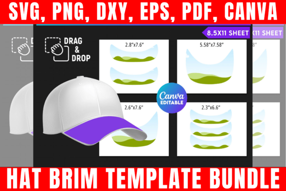 Hat brim Canva template bundle — custom cap brim design printable on Creative Fabrica