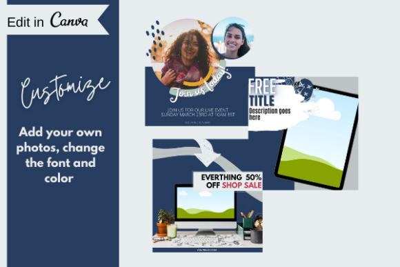 Instagram post Canva templates — editable social media layouts for small business on Creative Fabrica