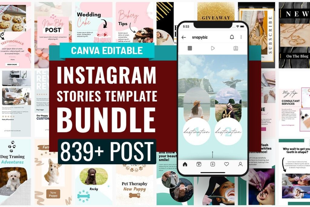 Instagram story Canva template bundle — niche business story designs for bakeries travel and healthcare on Creative Fabrica