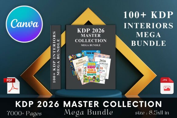 KDP 2026 Master Collection Mega Bundle on Creative Fabrica with 100 plus planners and over 7000 editable Canva templates.