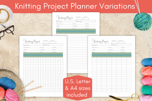 Hobby-specific knitting journal interior for low content book creators on Amazon KDP.