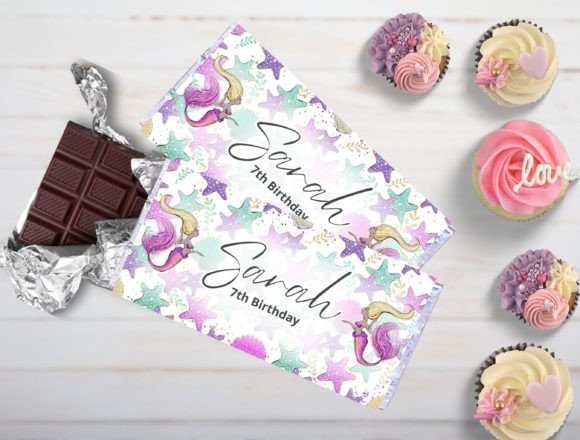 Mermaid Birthday Bundle Canva Templates-A tablet screen open to a purple and teal mermaid invitation layout being edited with text boxes inside the free Canva templates dashboard.