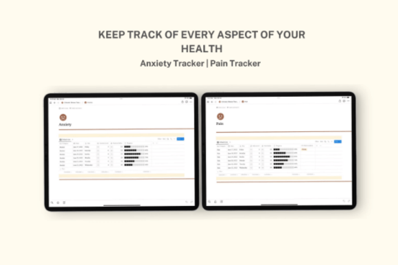 Notion Chronic Illness Planner-Aesthetic digital health journal and wellness layout designed with clean Notion templates for daily medical tracking.
