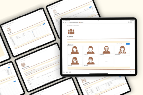 Notion Client Portal, Notion Template-Aesthetic brand management layout built with minimalist Notion templates for seamless client onboarding and communication.