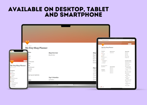 Notion Etsy Shop Dashboard Template-An aesthetic small business management workspace using functional Notion templates to track daily planning goals, pricing guides, and social media marketing content.