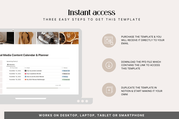 Notion Social Media Content Planner-A professional marketing strategy workspace built with premium Notion templates, featuring an upcoming post overview, a goals tracker database, and monthly performance review sections.