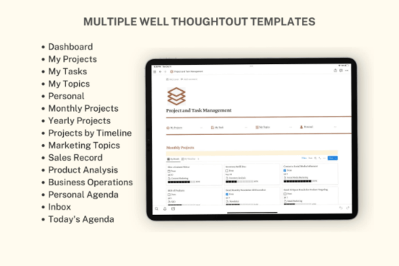 Notion Template Business, Notion Planner - Clean digital planner interface showcasing daily to-do lists, calendars, and marketing sections built with functional Notion templates.