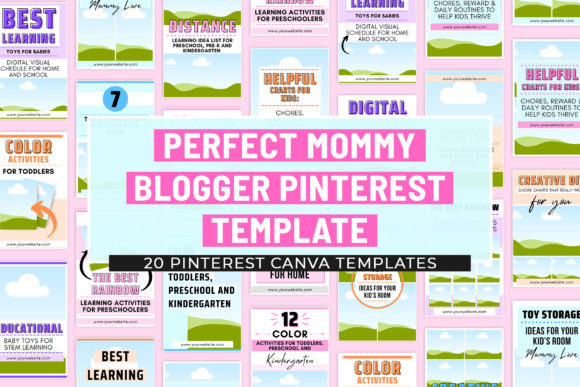 Perfect Mommy Blogger Pinterest Template-High-quality vertical parenting blog pin layouts featuring drag-and-drop frames for lifestyle imagery within Canva templates.