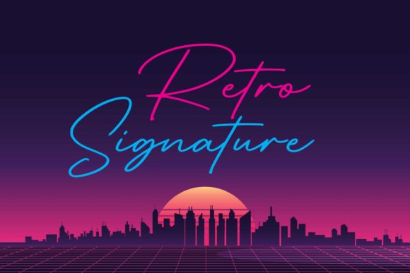 Showcase of Retro Signature font on Creative Fabrica, featuring a thick and chunky 70s disco display typeface. Ideal for bold retro branding, apparel design, and clean vinyl cutting projects in Cricut.