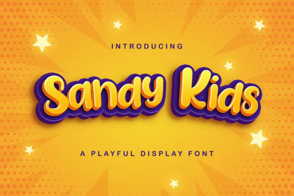 Sandy Kids playful display font typography layout from Creative Fabrica for children book covers.