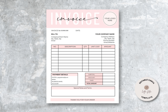 Small business invoice Canva template — professional editable billing document on Creative Fabrica