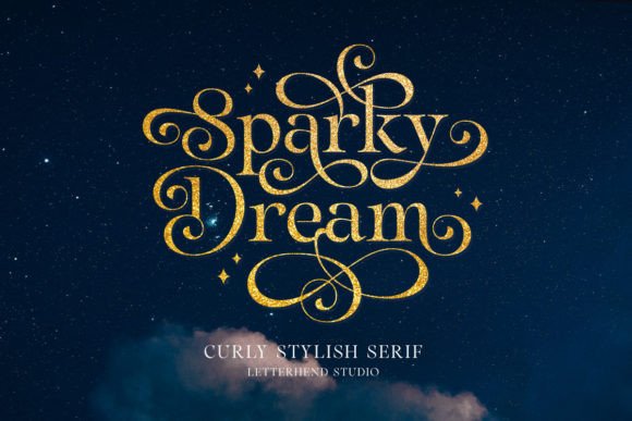 Sparky Dream decorative serif font with graceful curly swashes for KDP manifestation notebooks.