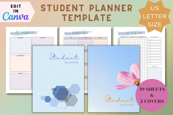 Academic student planner interior for Amazon KDP showing semester overview layouts and study planners.