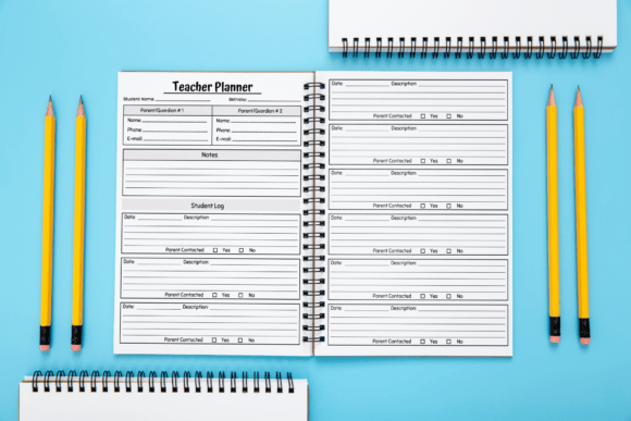 Print-ready 8.5x11 teacher lesson organizer template with included paperback cover file for Amazon KDP.