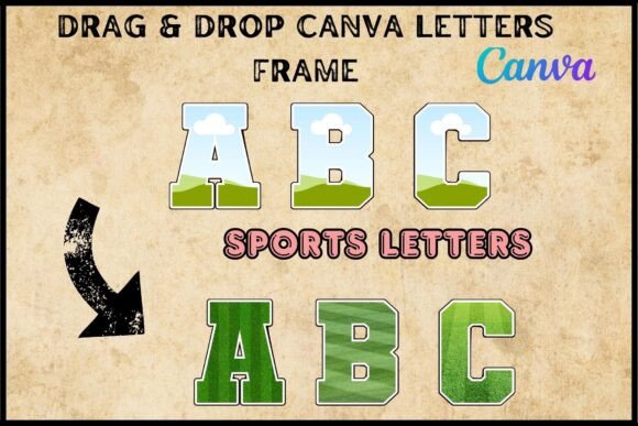 Varsity alphabet Canva template bundle — collegiate bold lettering for POD apparel on Creative Fabrica