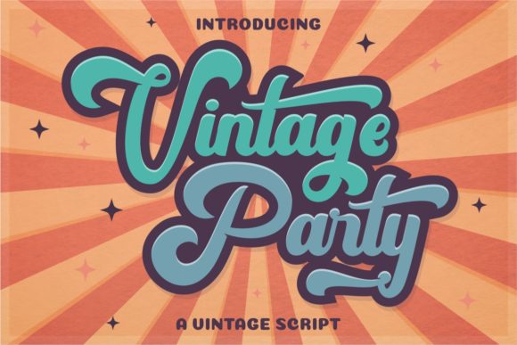 Showcase of Vintage Party font on Creative Fabrica, featuring a dense, bold retro display typeface inspired by vintage signage. Ideal for old-school music posters, distressed apparel text, and bold Canva header designs.