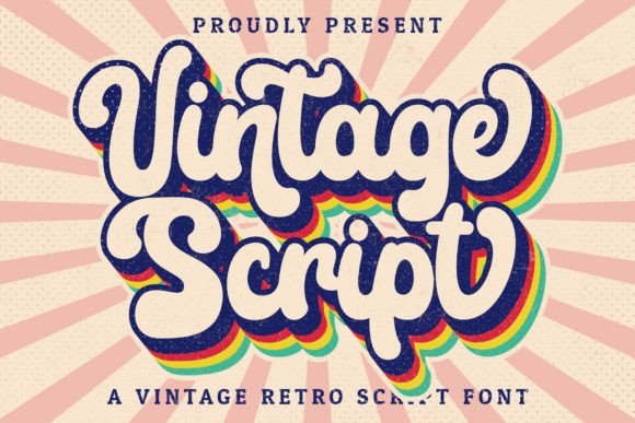 A showcase of Vintage Script font on Creative Fabrica, featuring retro handwritten typography with elegant swashes. Ideal for vintage branding, custom logos, and aesthetic social media posts in Canva.