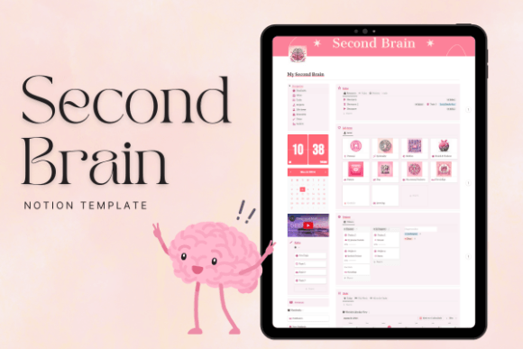 Cute pink aesthetic second brain notion template for students utilizing the PARA organization method.