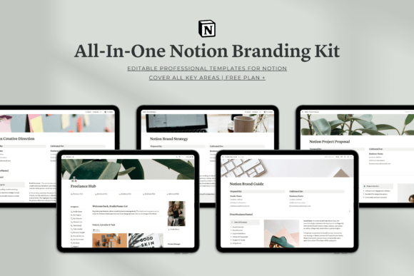 All-in-One Notion Branding Kit by Selwyn Goodman featuring design contracts and client presentation templates.