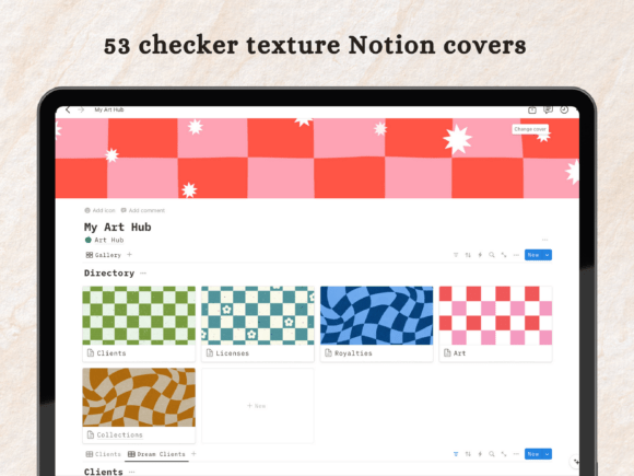 High-contrast monochrome gingham Notion banners optimized for responsive mobile layout.