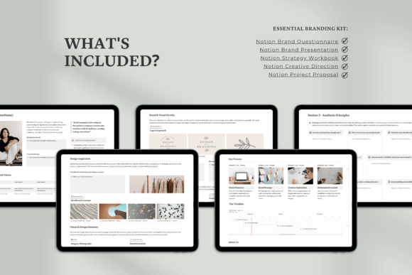 A comprehensive client onboarding and brand presentation strategy template built inside a sleek Notion workspace.