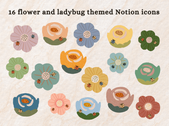 Aesthetic floral watercolor checker covers and icons for soft nature-themed notion setups.