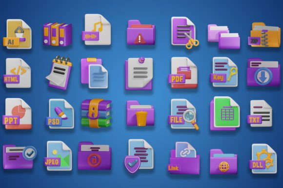 Space-themed 3D claymorphic folder icons in Figma and PNG format for digital file systems.