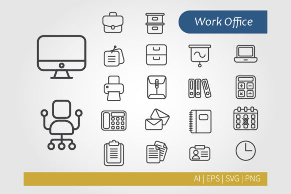 Minimalist outline office icons vector set for business and freelancer Notion workspaces.