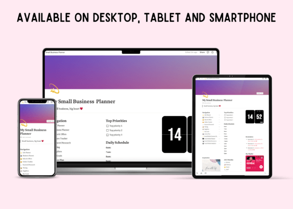 Screenshot of a minimal yet functional Notion business template featuring a side navigation bar with categories for business planning, sales tracking, pricing, supplier management, goal setting, and social media planning, all designed with a neutral color palette and clean typography for distraction-free productivity.