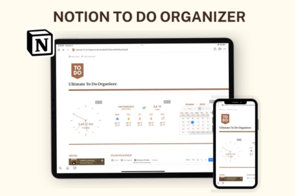 Stripped down minimalist Notion to-do list planner showing kanban style task columns for in progress, high priority, and completed assignments.
