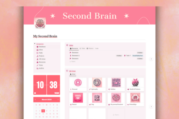 PLR Notion templates to resell, aesthetic pink digital download bundle featuring a PARA method system and budget tracker.