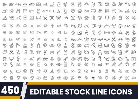 Versatile line art icon bundle for Notion design systems and digital workflow planners.