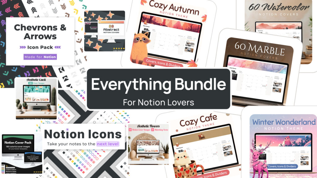 Everything Bundle for Notion Lovers — 500+ aesthetic Notion covers and 1,000+ icons.