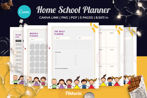Minimalist homeschool planner Canva template showing daily and weekly lesson tracking layout