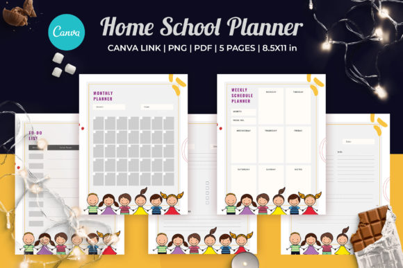 Weekly homeschool schedule interior page with assignment tracker, editable in Canva for KDP publishing